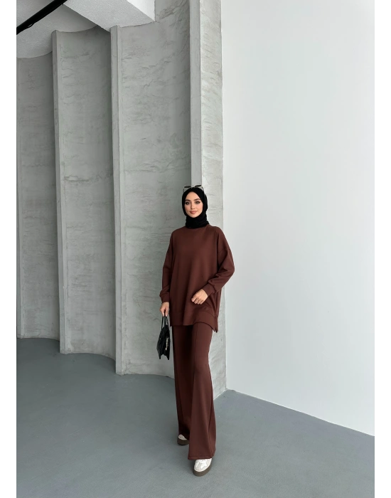 Kahve Çımalı Modal Tesettür Alt Üst Takım