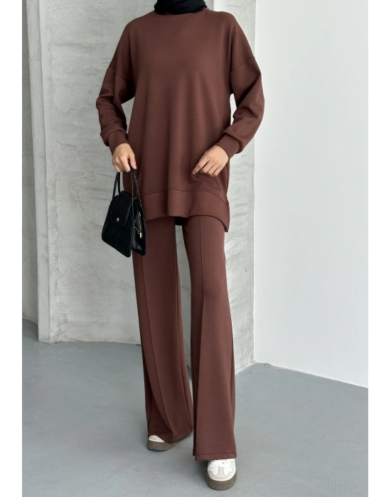 Kahve Çımalı Modal Tesettür Alt Üst Takım