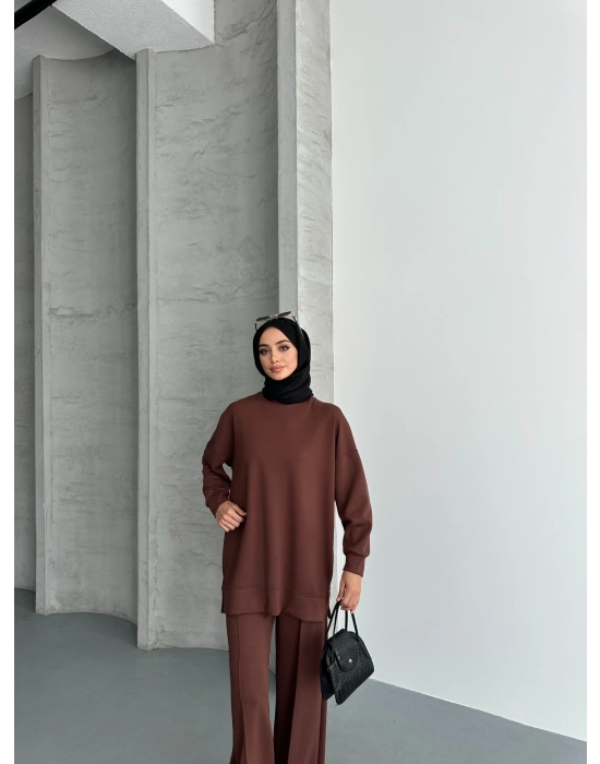 Kahve Çımalı Modal Tesettür Alt Üst Takım