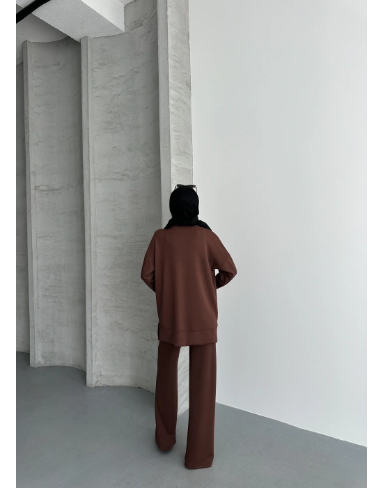 Kahve Çımalı Modal Tesettür Alt Üst Takım