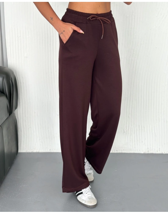 Kahve Kadın Modal Bisiklet Yaka Alt Üst Takım