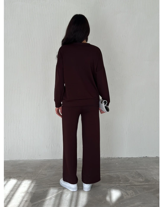 Kahve Modal Çıma Detaylı Alt Üst Bayan Takım