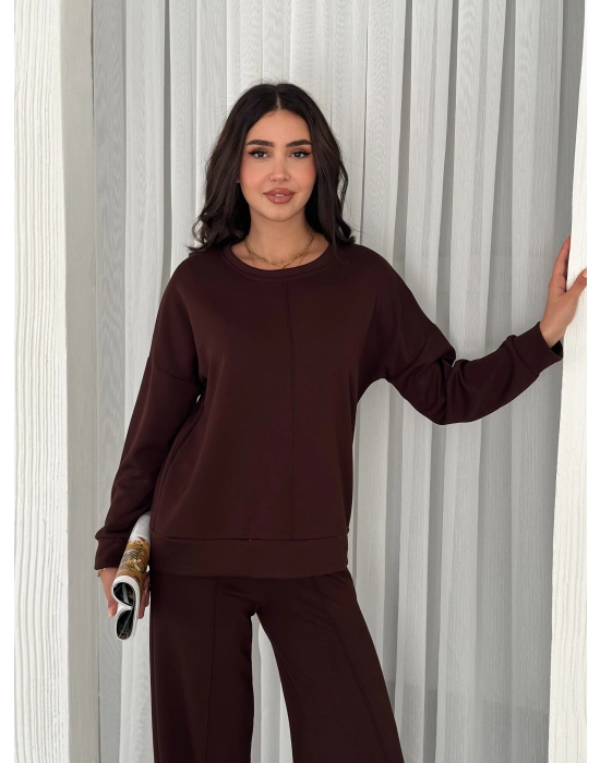 Kahve Modal Çıma Detaylı Alt Üst Bayan Takım