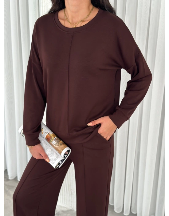 Kahve Modal Çıma Detaylı Alt Üst Bayan Takım