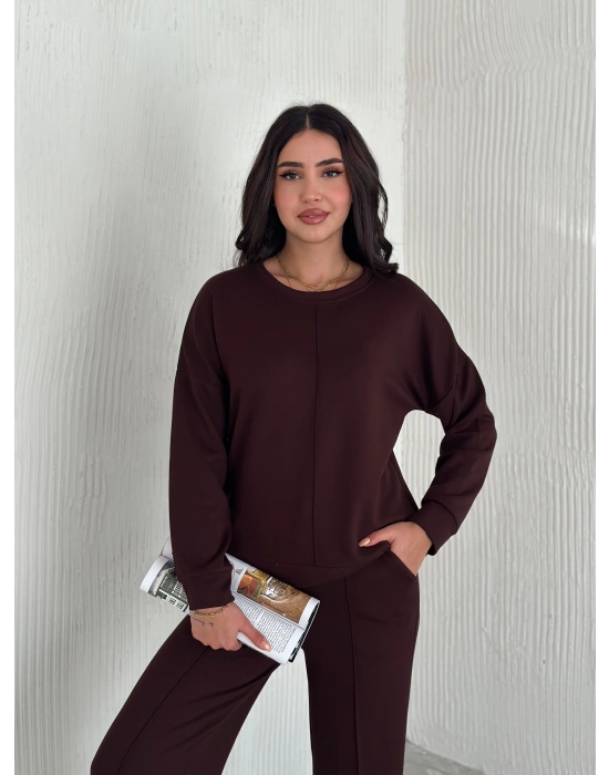 Kahve Modal Çıma Detaylı Alt Üst Bayan Takım