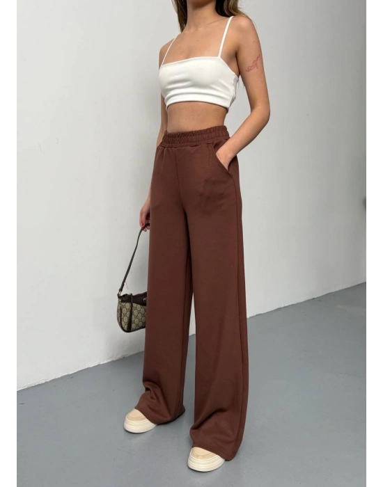 Kahve Modal Kumaş Bol Paça Pantolon