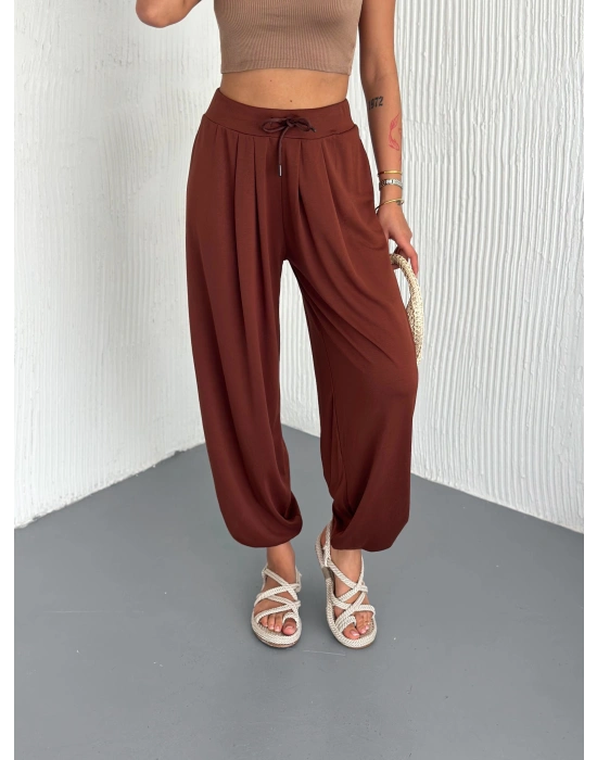 Kahve Modal Pileli Şalvar