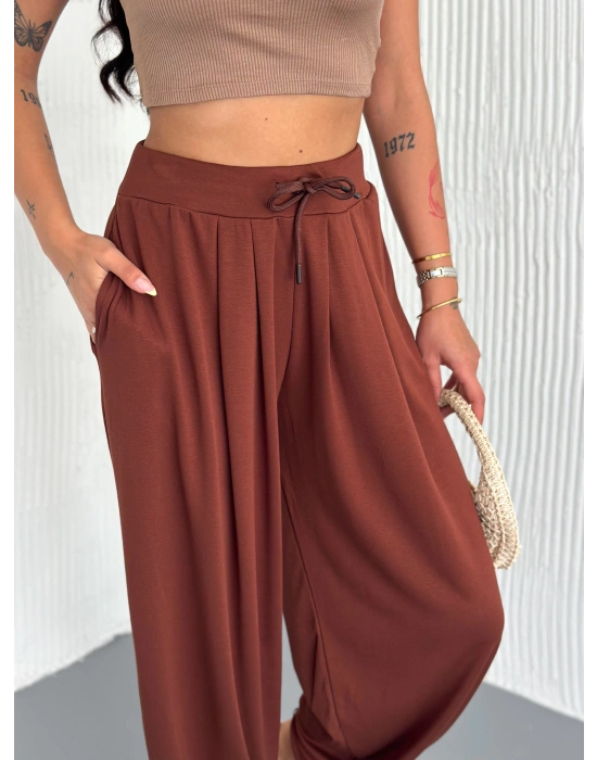 Kahve Modal Pileli Şalvar