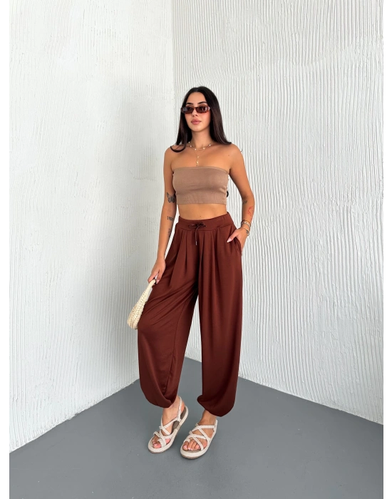 Kahve Modal Pileli Şalvar