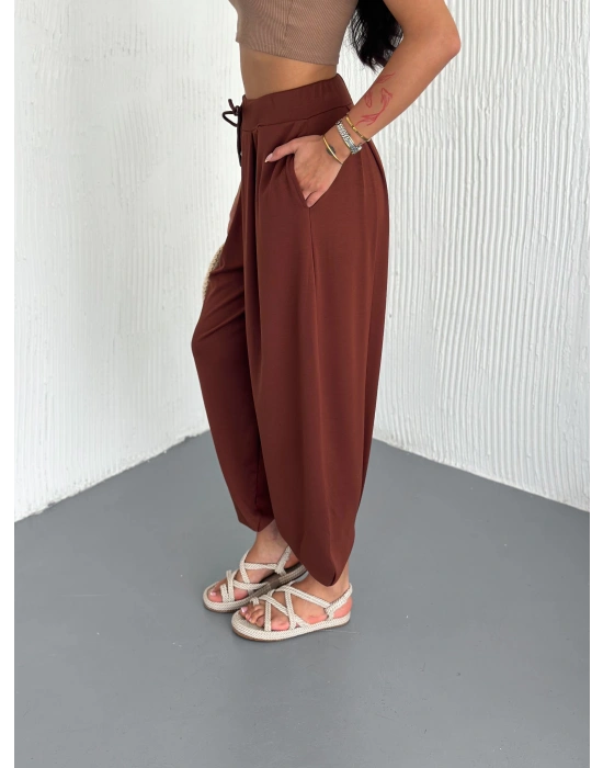 Kahve Modal Pileli Şalvar