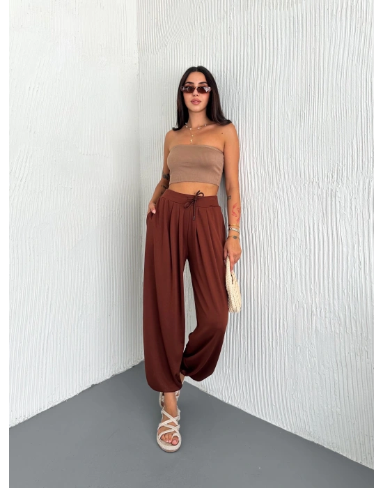 Kahve Modal Pileli Şalvar