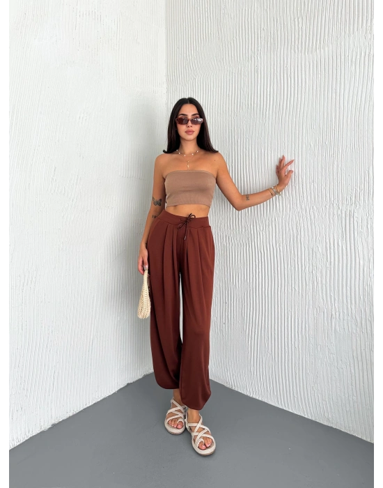 Kahve Modal Pileli Şalvar