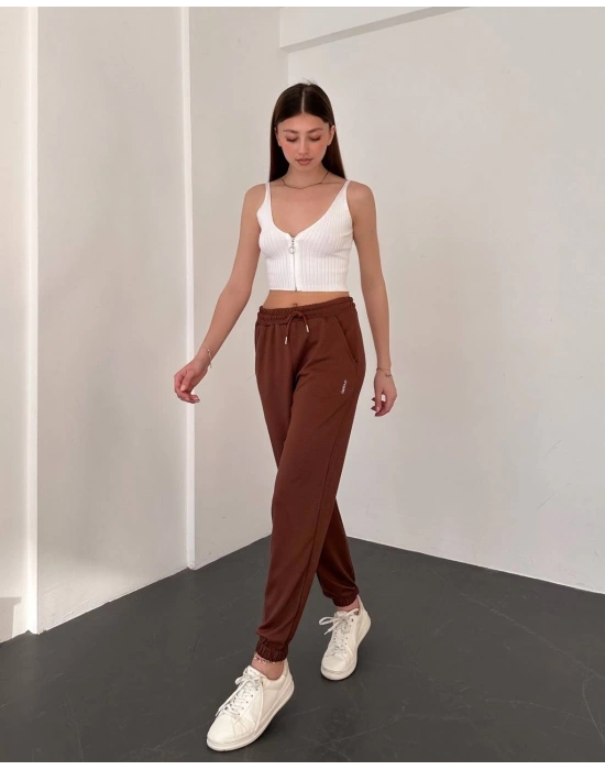 Kahve Oys Model Lastikli Modal Kumaş Eşofman