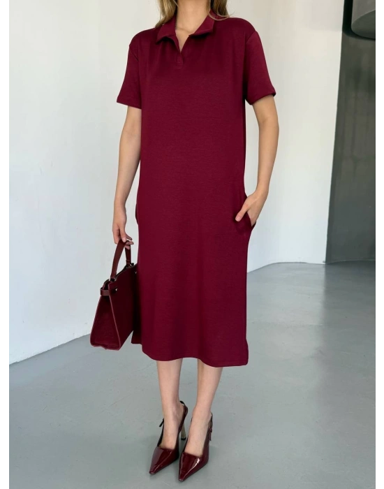 Kırmızı Polo Yaka Modal Kadın Elbise