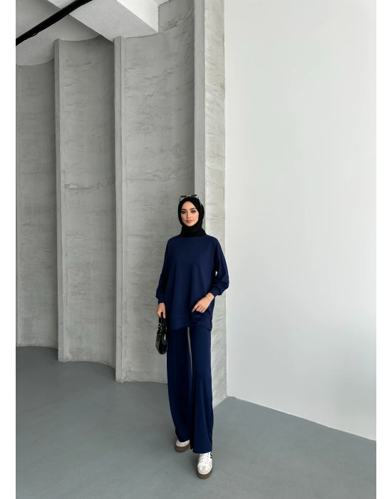 Lacivert Çımalı Modal Tesettür Alt Üst Takım