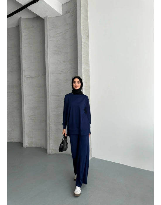 Lacivert Çımalı Modal Tesettür Alt Üst Takım