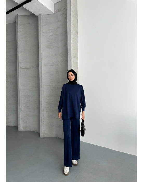 Lacivert Çımalı Modal Tesettür Alt Üst Takım