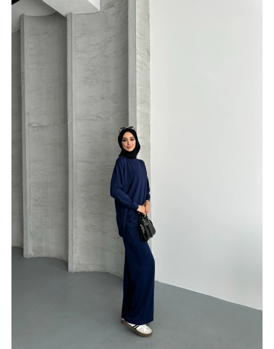 Lacivert Çımalı Modal Tesettür Alt Üst Takım
