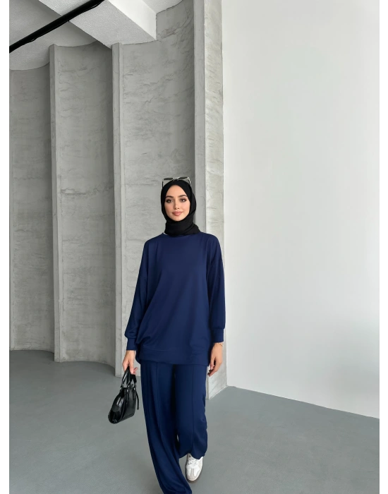 Lacivert Çımalı Modal Tesettür Alt Üst Takım