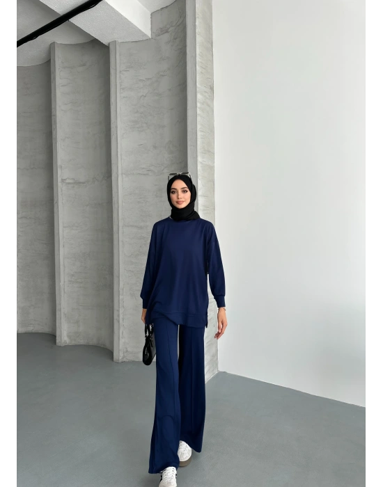 Lacivert Çımalı Modal Tesettür Alt Üst Takım