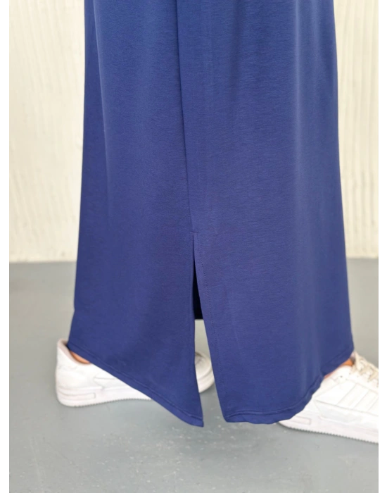 Lacivert Garnili Fermuarlı Modal Elbise