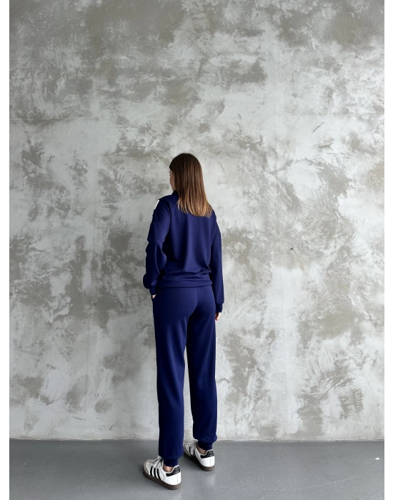 Lacivert Garnili Modal Yarım Fermuarlı Takım