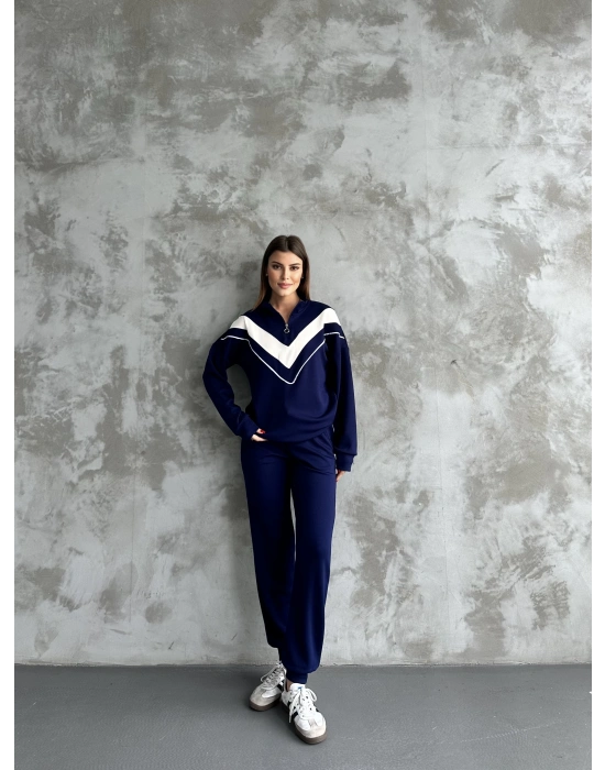 Lacivert Garnili Modal Yarım Fermuarlı Takım