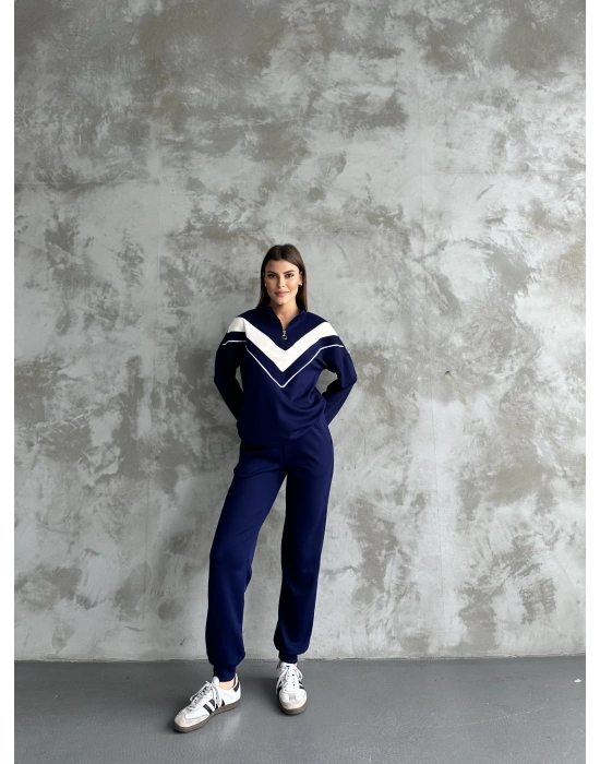 Lacivert Garnili Modal Yarım Fermuarlı Takım