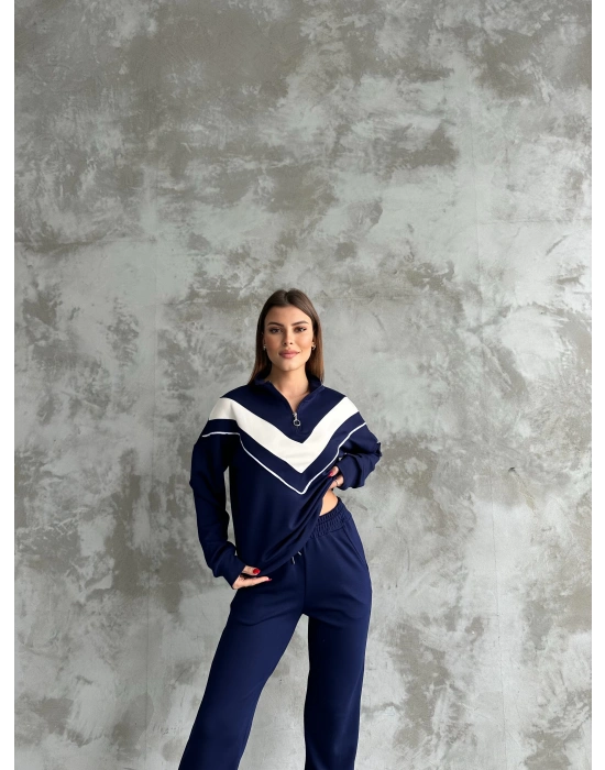 Lacivert Garnili Modal Yarım Fermuarlı Takım