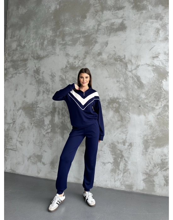 Lacivert Garnili Modal Yarım Fermuarlı Takım