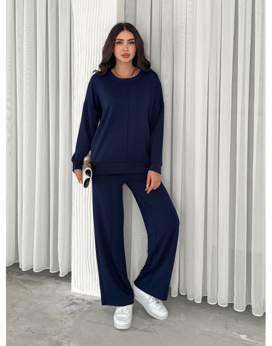 Lacivert Modal Çıma Detaylı Alt Üst Bayan Takım