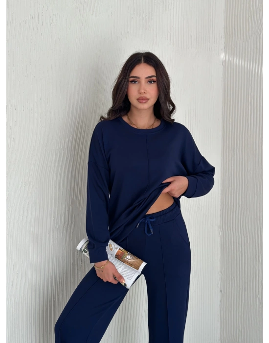 Lacivert Modal Çıma Detaylı Alt Üst Bayan Takım