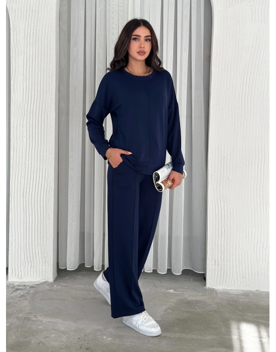 Lacivert Modal Çıma Detaylı Alt Üst Bayan Takım