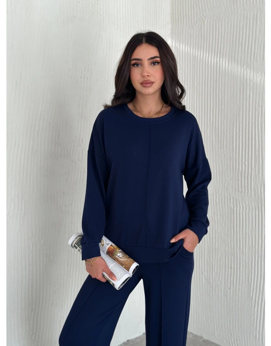 Lacivert Modal Çıma Detaylı Alt Üst Bayan Takım