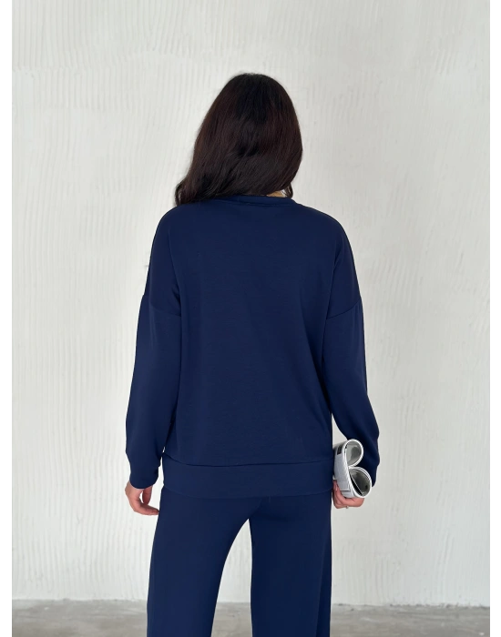 Lacivert Modal Çıma Detaylı Alt Üst Bayan Takım