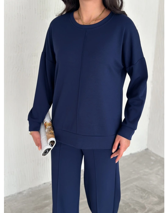 Lacivert Modal Çıma Detaylı Alt Üst Bayan Takım