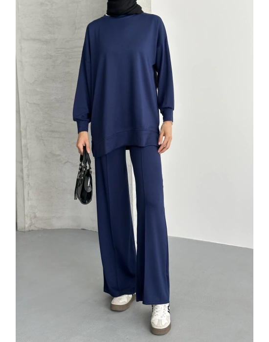 Lacivert Modal Çımalı Kadın Uzun Alt Üst Takım