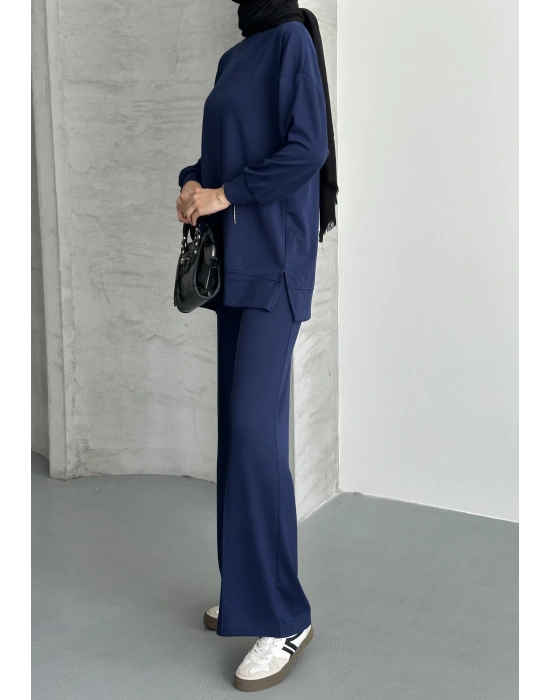 Lacivert Modal Çımalı Kadın Uzun Alt Üst Takım