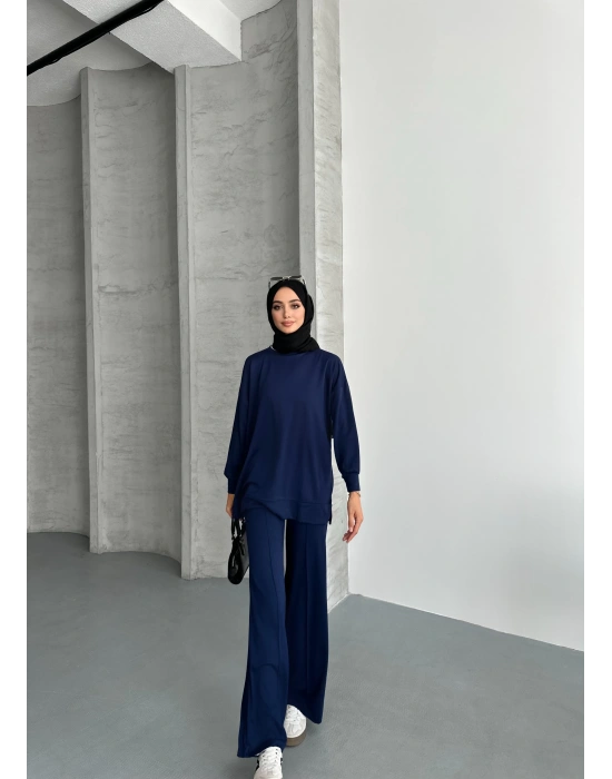 Lacivert Modal Çımalı Kadın Uzun Alt Üst Takım
