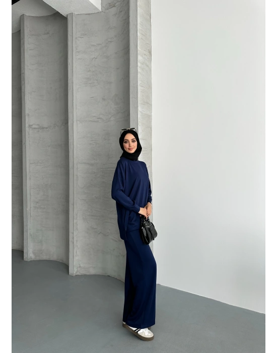 Lacivert Modal Çımalı Kadın Uzun Alt Üst Takım