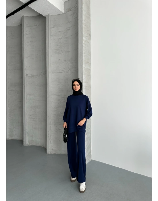 Lacivert Modal Çımalı Kadın Uzun Alt Üst Takım