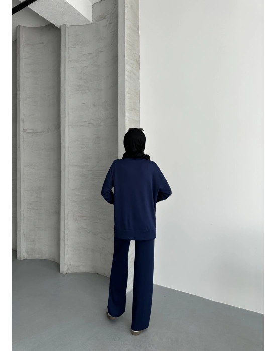 Lacivert Modal Çımalı Kadın Uzun Alt Üst Takım