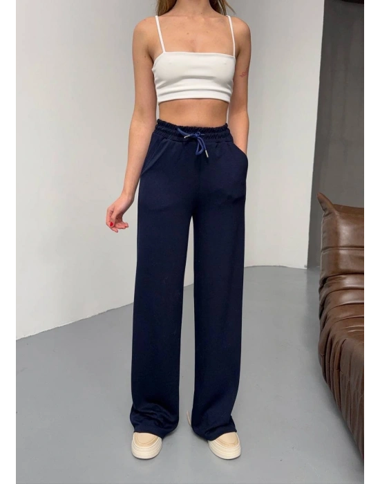 Lacivert Modal Kumaş Bol Paça Pantolon