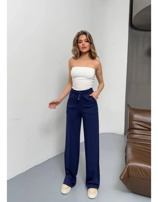 Lacivert Modal Kumaş Çımalı Palazzo Pantolon