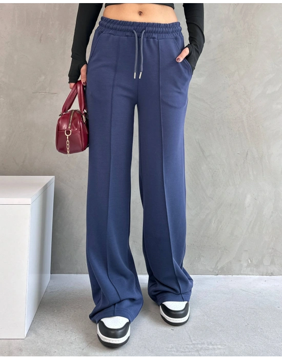 Lacivert Modal Kumaş Çımalı Palazzo Pantolon