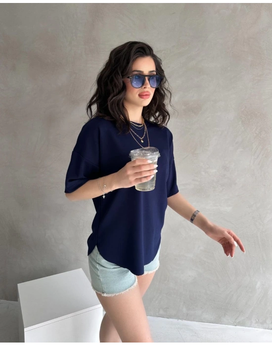 Lacivert Modal Oval Kesim Kısa Kollu Tişört