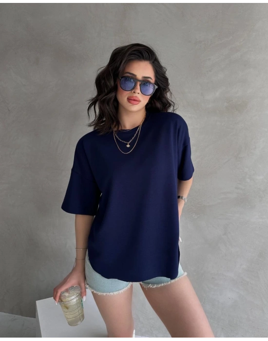 Lacivert Modal Oval Kesim Kısa Kollu Tişört