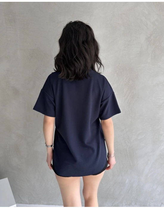 Lacivert Modal Oval Kesim Kısa Kollu Tişört