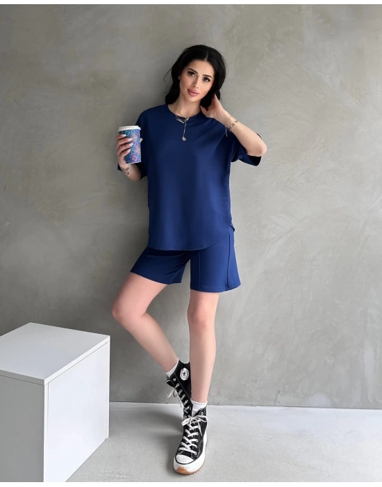 Lacivert Modal Oval Kesim Kısa Kollu Tişört