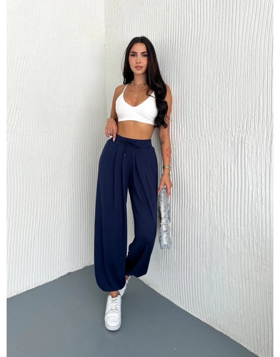 Lacivert Modal Pileli Şalvar